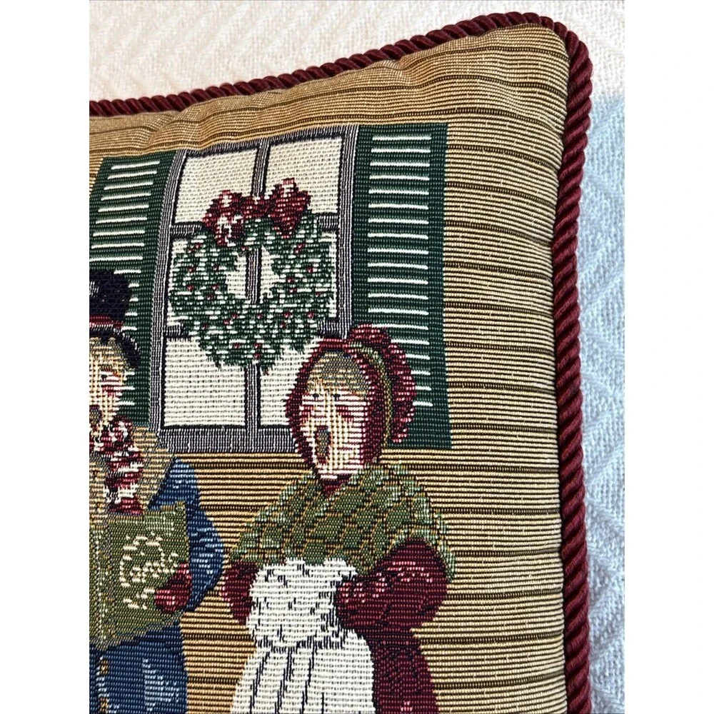 Riverdale Tapestry Throw Pillow Victorian Christmas Carolers Holiday Decor 12x12